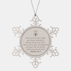 Gigi Snowflake Ornament Engraved with Psalm 27:1 Inspirational Christmas Gift for Her