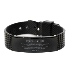 Stepmother Psalm 27:1 Black Shark Mesh Bracelet Engraved Inspirational Confidence Jewelry for Christmas and Birthday Gifts