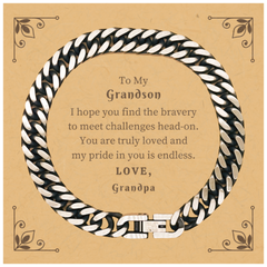 Grandson Cuban Link Chain Bracelet - Engraved Inspirational Gift from Grandpa for Birthday, Christmas, Graduation - Confidence and Pride in You