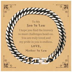Engraved Cuban Link Chain Bracelet for Son In Law - A Symbol of Endless Pride, Love, and Confidence - Perfect Gift for Birthday, Christmas, Graduation - Unique Son In Law Bracelet from Mother In Law
