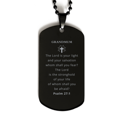 Black Dog Tag for Grandmum - Engraved Inspirational Psalm 27:1 Gift for Her Birthday or Christmas - Unique Confidence Necklace for Grandmum - Veterans Day Pendant for Grandmum - Grandmums Hope and Inspirational Dog Tag - Perfect Graduation Gift for Grand