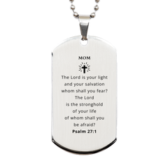 Mom Inspirational Engraved Silver Dog Tag - The Lord is your light and salvation, perfect gift for Christmas, Graduation, Veterans Day, and more