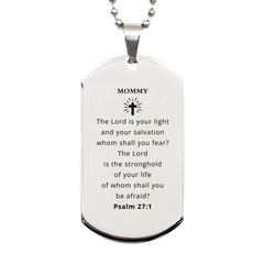 Mommy Silver Dog Tag - Engraved Psalm 27:1 Inspirational Necklace for Mom, Confidence Booster, Birthday Gift for Her