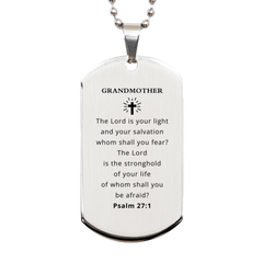 Engraved Silver Dog Tag Grandmother Gift - The Lord is your light and salvation Inspirational Jewelry for Holidays, Birthday, and Graduation