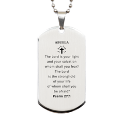 Abuela Silver Dog Tag - Engraved Psalm 27:1 Inspiration Gift for Christmas, Birthday, and Graduation. Perfect Jewelry for Niche, Confidence, and Hope