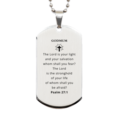 Godmum Engraved Silver Dog Tag - The Lord is Your Light. Perfect Gift for Graduation, Christmas, Birthday, Hope and Confidence