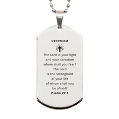 Silver Dog Tag Stepmom Gift Engraved with Psalm 27:1 - Inspirational Confidence Jewelry for Birthday Veterans Day Christmas