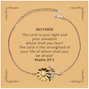 Sunflower Bracelet for Mother - The Lord is your light and salvation, engraved hope for Mothers Day, Birthday gift for Mother, inspirational jewelry for women