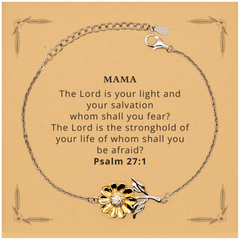 Sunflower Mama Bracelet - Inspirational Psalm 27:1 Gift for Mothers Day, Birthday, Christmas - Engraved Jewelry to Bring Hope and Confidence to Mama