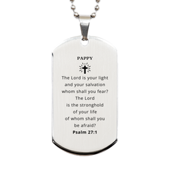 Silver Dog Tag Pappy Engraved Psalm 27:1 Inspirational Gift for Veterans Day, Birthday, and Graduation