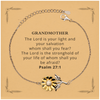 Grandmother Inspirational Sunflower Bracelet, Psalm 27:1 Engraved Confidence Gift for Birthday, Christmas, Graduation, Veterans Day, Easter, Mothers Day
