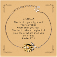 Engraved Sunflower Bracelet Gramma Psalm 27:1 Birthday Gift for Her with Hope and Inspiration