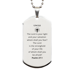 Uncle Engraved Silver Dog Tag Christmas Gift - The Lord is Your Light and Salvation - Inspirational Niche for Birthday, Veterans Day, Graduation