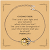 Godmother Engraved Sunflower Bracelet - The Lord is your light and salvation, Inspirational Gift for Birthday, Christmas, Holidays