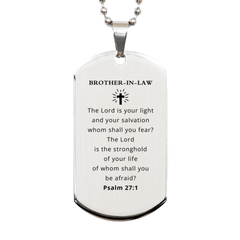 Brother-In-Law Silver Dog Tag Engraved Psalm 27:1 Inspiration Christmas Gift for Him