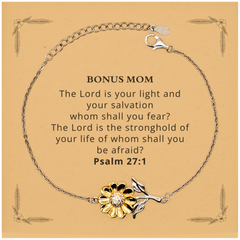 Sunflower Bracelet Bonus Mom Psalm 27:1 Engraved Inspirational Gift for Mothers Day, Birthday, Christmas