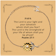 Papa Sunflower Bracelet - Psalm 27:1 Engraved Inspirational Jewelry for Fathers, Christmas Gift, Papa Birthday Present, Unique Confidence Hope Bracelet