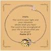 Papa Sunflower Bracelet - Psalm 27:1 Engraved Inspirational Jewelry for Fathers, Christmas Gift, Papa Birthday Present, Unique Confidence Hope Bracelet