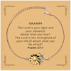 Sunflower Bracelet Gramps Psalm 27:1 Engraved Inspirational Gift for Grandfathers Birthday, Christmas, Veterans Day