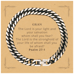 Gran Cuban Link Chain Bracelet Psalm 27:1 Inspirational Jewelry for Women Birthday Gift Idea