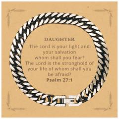 Daughter Cuban Link Chain Bracelet Inspirational Psalm 27:1 Engraved Christmas Gift for Her