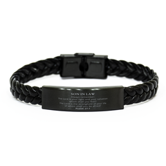 Braided Leather Bracelet Son In Law Psalm 27:1 Inspirational Gift for Birthday and Graduation - Confidence and Hope for Him as He Walks His Path with the Lord