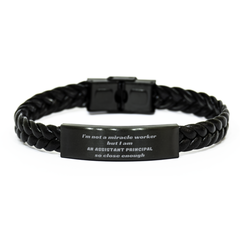 Assistant Principal Braided Leather Bracelet - Inspirational Gift for Graduation, Christmas, and Veterans Day - So Close to a Miracle Worker