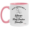 Food Service Director Mug Never Underestimate A Woman Who Is Also A Food Service Director Coffee Cup Two Tone Pink 11oz AM11OZ