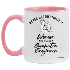 Computer Engineer Mug Never Underestimate A Woman Who Is Also A Computer Engineer Coffee Cup Two Tone Pink 11oz AM11OZ