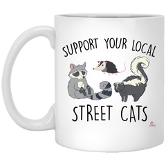 Funny Trash Panda Mug Support Your Local Street Cats Raccoon Possum Skunk Coffee Cup 11oz White XP8434 odt