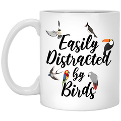 Funny Bird Watcher Mug Easily Distracted By Birds Coffee Cup 11oz White XP8434