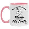 Sales Director Mug Never Underestimate A Woman Who Is Also A Sales Director Coffee Cup Two Tone Pink 11oz AM11OZ