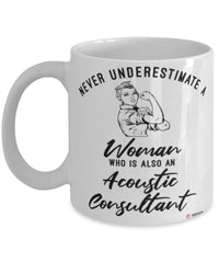 Acoustic Consultant Mug Never Underestimate A Woman Who Is Also An Acoustic Consultant Coffee Cup White