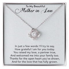 To My Beautiful Mother In Law Love Knot Necklace In Just A Few Words I'll Try To Say