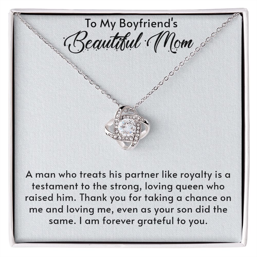 Boyfriend's Mom Gift - You're One Amazing Mom - Love Knot Necklace 14K White Gold Finish / Standard Box