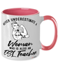 ESL Teacher Mug Never Underestimate A Woman Who Is Also An ESL Teacher Coffee Cup Two Tone Pink 11oz