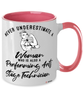 Performing Arts Stage Technician Mug Never Underestimate A Woman Who Is Also A Performing Arts Stage Tech Coffee Cup Two Tone Pink 11oz