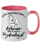 Hydrologist Mug Never Underestimate A Woman Who Is Also A Hydrologist Coffee Cup Two Tone Pink 11oz
