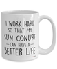 Funny Sun Conure Mug I Work Hard So That My Sun Conure Can Have A Better Life Coffee Cup 15oz White