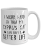 Funny Cyprus Cat Mug I Work Hard So That My Cyprus Can Have A Better Life Coffee Cup 15oz White