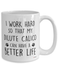 Funny Dilute Calico Cat Mug I Work Hard So That My Dilute Calico Can Have A Better Life Coffee Cup 15oz White