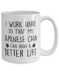 Funny Japanese Chin Dog Mug I Work Hard So That My Japanese Chin Can Have A Better Life Coffee Cup 15oz White