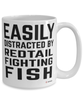 Funny Siamese Fighting Fish Mug Easily Distracted By Siamese Fighting Fish Coffee Cup 15oz White