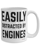 Funny Mechanic Mechanical Engineer Mug Easily Distracted By Engines Coffee Cup 15oz White