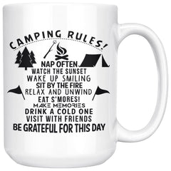 Campers Mug Camping Rules 15oz White Coffee Mugs