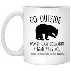 Camping Hunting Fishing Running Hiking Mountain Climbing Mug Go Outside Worst Case Scenario A Bear Kills You Coffee Cup 11oz White XP8434