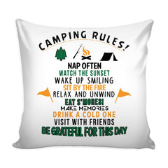 Camping Rules Graphic Pillow Cover