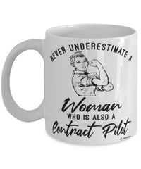 Contract Pilot Mug Never Underestimate A Woman Who Is Also A Contract Pilot Coffee Cup White