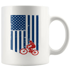 Cycling Cyclist Mug American Flag Mountain Bike 11oz White Coffee Mugs