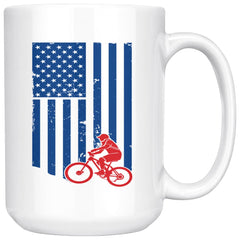 Cycling Cyclist Mug American Flag Mountain Bike 15oz White Coffee Mugs